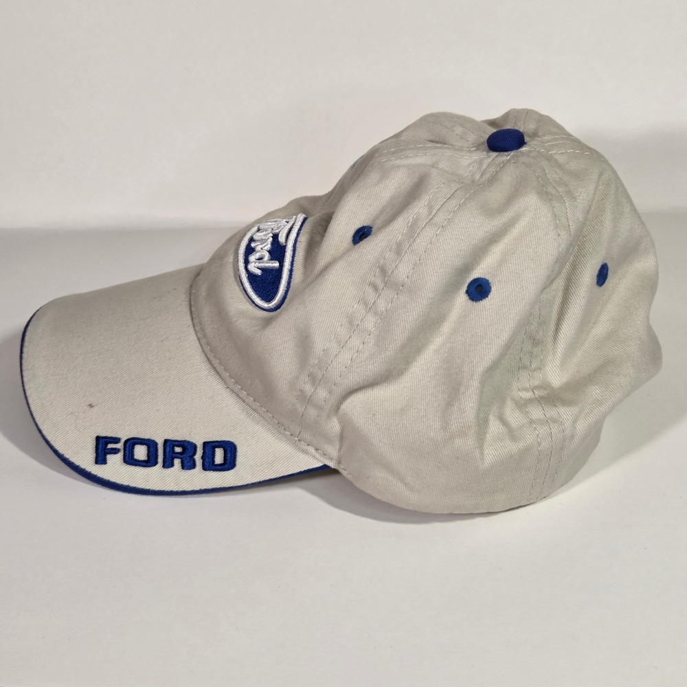Ford Hat Tan Khaki Blue Embroidered Logo Baseball Cap Adjustable Strapback Mens - Picture 4 of 9